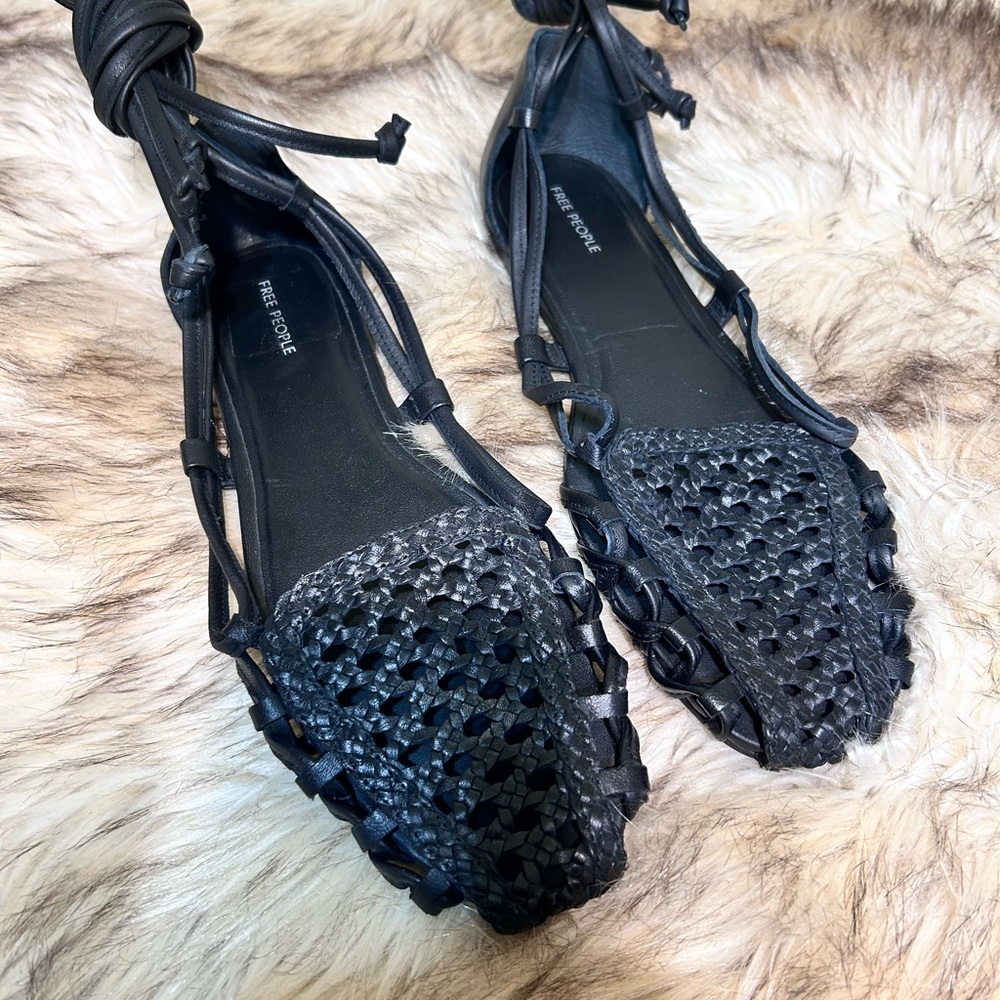 Free People Woven Leather Lace-Up Sandals